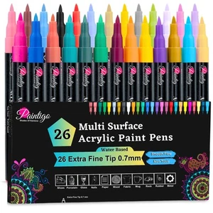 Extra Fine Acrylic Markers – 26 Paint Pens for Rock Painting, Canvas, Wood, G... - Picture 1 of 9