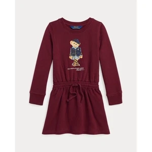 Polo Ralph Lauren Dress Polo Bear Burgundy Long Sleeve Kids Size 5 - Picture 1 of 5