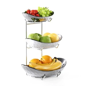 Fruit Bowl, 3 Tier Ceramic Fruit Basket, Serving Stand Serving Bowl with Meta... - Picture 1 of 9