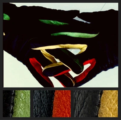 Vintage Unique Art Deco Ladies Leather Gloves Black & Multicolor Geometric OOAK - Image 1 of 4