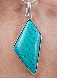 Natural Blue Turquoise 47.65 Ct Fancy Shape Pendant in 925 Sterling Silver 5NSD - Picture 1 of 8