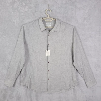 Lucky Brand Button Up Shirt Mens 2XL Long Sleeve White Black Stripe Linen Blend - Image 1 of 4