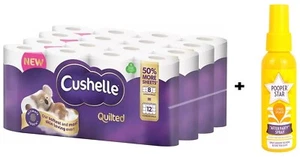 Cushelle gesteppte 3-lagige doppelte Größe weiche saugfähige Toilettenpapier 32 Rollen + Spray - Bild 1 von 9