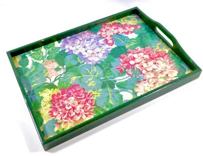 Bandeja de madera para servir cazador verde y laca hortensias desayuno en cama de colección Foto 1 de 4