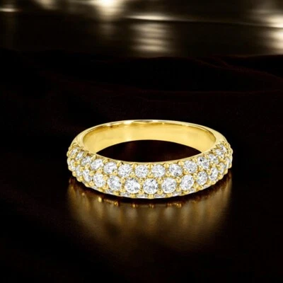 14K Yellow Gold Women Engagement Band Round Cut Lab Created Diamond 2 Ct E F VS - Image 1 of 4