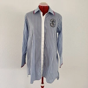 Isabelle Blanche Striped Tunic White Blue Button Down Size XXS - Picture 1 of 13