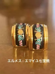 Gebrauchte HERMES Ohrringe Emile Gold schwarz gelb für Damen ohne Box Metall Schmuck - Bild 1 von 3