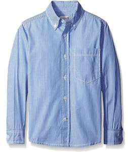 Scout Boys Long Sleeve Chest Pocket Stripe Poplin Button Shirt, Blue, 7 or 10 - Picture 1 of 1