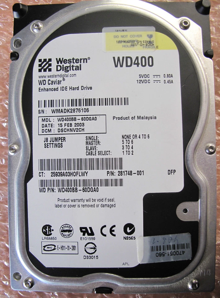 HP 40GB 7.2K RPM 3.5 INCH IDE ULTRA ATA 100 HARD DRIVE 202904-001 269879-001 - Image 1 of 1