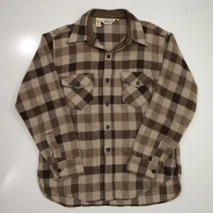 Vintage 60s 70s Woolrich Plaid Wool Tan Brown Flannel Shirt Men’s Large Button - Bild 1 von 17