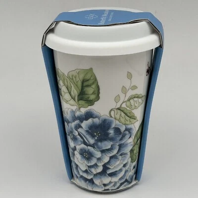 Lenox Butterfly Meadow Collection Blue Thermal Travel Mug 10oz with silicone Lid