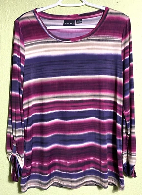 Tribal long sleeve Top women’s large pink multicolor Striped shirt Coastal - Image 1 of 4