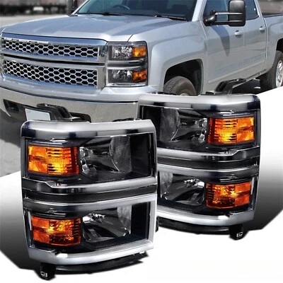 For 2014-2015 Chevy Silverado 1500 Black Headlights Headlamps Left + Right Pair - Image 1 of 4