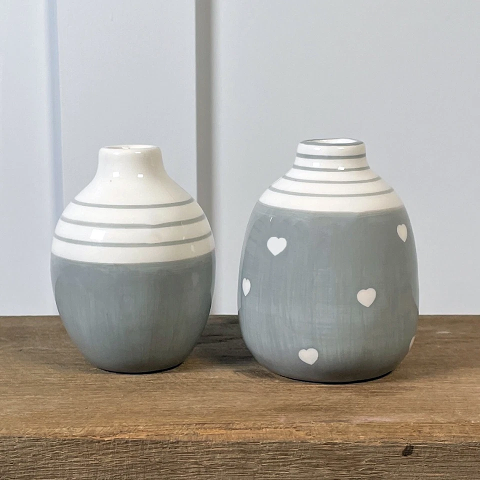 Spring Vase Small Bud Grey White Cute Set Flower Ceramic Decorative Home Décor - Image 1 of 1