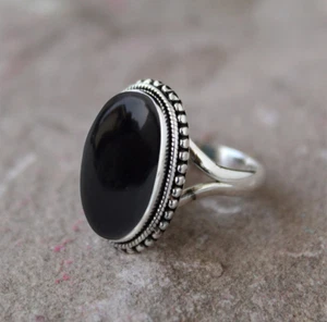 Elegante anillo de ónix negro liso hecho a mano liso anillo de plata esterlina 925 todos los tamaños - Imagen 1 de 8