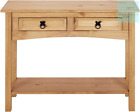 Table console Mews Corona 2 tiroirs, pin ciré, L 90 x D 35 x H 73 cm