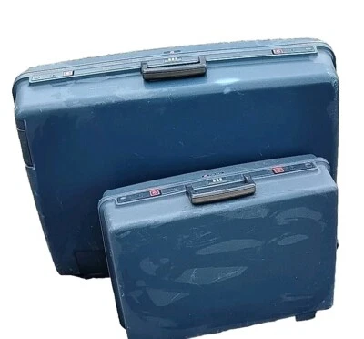 Set Of 2 French Made Vintage Hard Shell Delsey  Luggage Combination Blue - Image 1 of 4