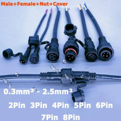 2-8 Pins IP68 Outdoor Waterproof Cable Connector Plug Power Cord With Dust Cover - Image 1 of 4
