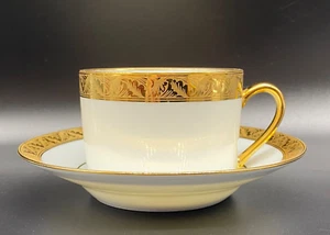Legrand Lebouc Limoges France 22c Gold Trim White Demitasse Cup & Saucer Set - Picture 1 of 14