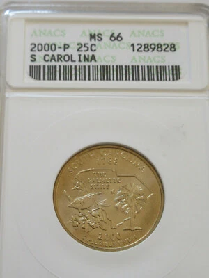 2000 P US South Carolina State Quarters Coin.ANACS MS-66 RJ - Image 1 of 2