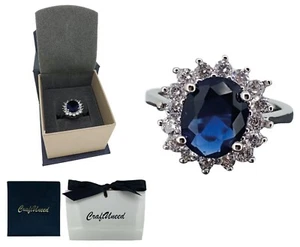 Craftuneed Diana inspired adjustable four prong faux blue diamond ring 925silver - Picture 1 of 8