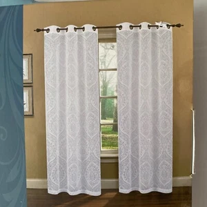 Window Panels Curtain 50x96 Set of 2 Cotton Curtains White w Grommets Burnout - Picture 1 of 6