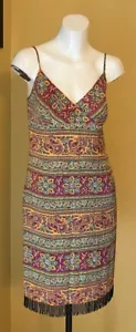 Muse Dress Sleeveless Slip Dress 100% Silk Size 2 Paisley Flowers Bead Trim - Picture 1 of 13