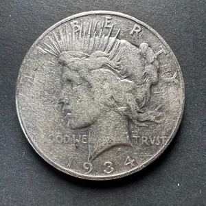 1934 D PEACE SILVER DOLLAR, AUTHENTIC COIN - Picture 1 of 3