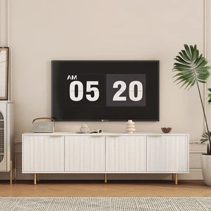 White Modern TV Stand Fluted 68" t, Entertainment Center with Storage Doors, TV - Picture 1 of 13