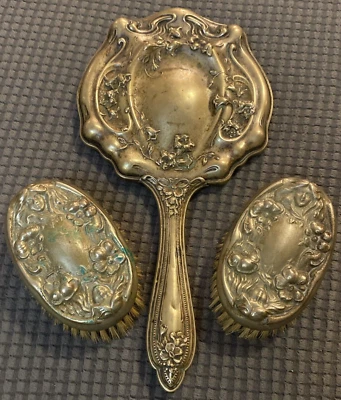 Espejo de mano Art Nouveau con dos cepillos enchapado Foto 1 de 4