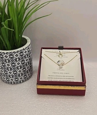 Juego de collar de latón Luna Norte - piedra lunar genuina calma y alivio del estrés emocional Foto 1 de 4