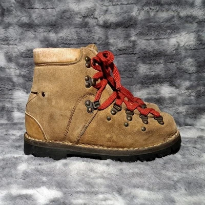 Botas de Senderismo Italianas De Colección Para Mujer 5 Marrón Gamuza Vibram Cordones Rojos Foto 1 de 4