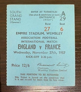 1957 Duncan Edwards Last Game for England Match Ticket Eng vs France - Picture 1 of 9