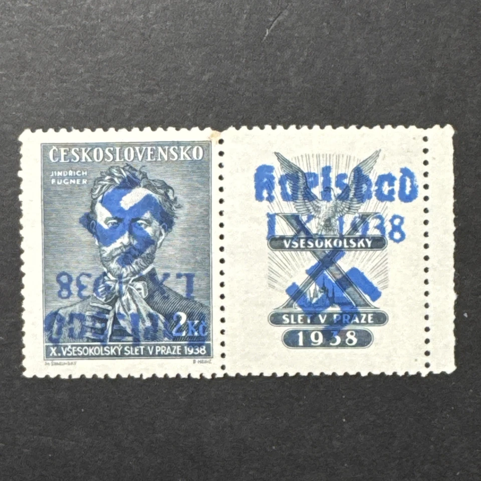 Sudetenland 1938 2 kcs raro MNH OG sobreimpreso Karlsbad sello de mano azul invertido Foto 1 de 4