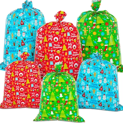 Pacote com 6 Sacos Grandes de Presente de Natal - Sacos de Presentes Jumbo de Natal 49X35.5 e 36.5X34. - Imagem 1 de 4