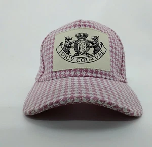 Juicy Couture Hat Pink White Houndstooth Patch Logo Adjustable Baseball Cap O/S - Picture 1 of 9
