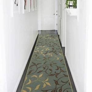 Machine Washable Leaves Design Non-Slip Rubberback 2x5 Traditional Runner Rug... - Picture 1 of 4