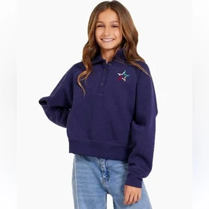 Vintage Havana NWT Star Stitch Henley Sweatshirt Navy Blue Polo Medium 10/12 - Picture 1 of 9