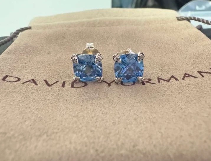 DAVID/YURMAN Sterling Silver 7mm Chatelaine Stud Blue Topaz Earring Stud - Image 1 of 4