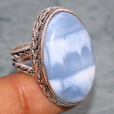 Anillo enchapado en plata 925 ópalo azul Owhyee diseño de oficina de EE. UU. 9 JW Foto 1 de 3