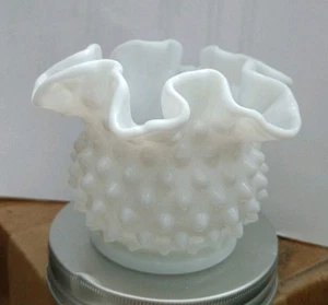 Vintage 1960s Fenton Milk Glass Hobnail Double Crimped Vase - Picture 1 of 10