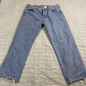 Levi's 501 Jeans Mens 38x32 Blue Denim Straight Leg Button Fly Distressed Frayed - Picture 1 of 13