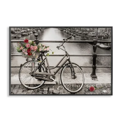 Bicicleta llena de rosas sobre canal enmarcado Giclee arte de pared diseño por CAD Designs, Bla... Foto 1 de 4