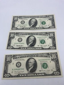 1993 2x 1990 $10 Bill Federal Reserve Note Boston MA Vintage Old Currency - Picture 1 of 3