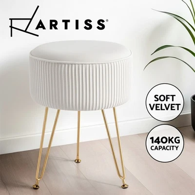 Artiss Ottoman Foot Stool Vanity Foot Rest Round Pouffe Velvet Padded Seat White - image 1 of 4