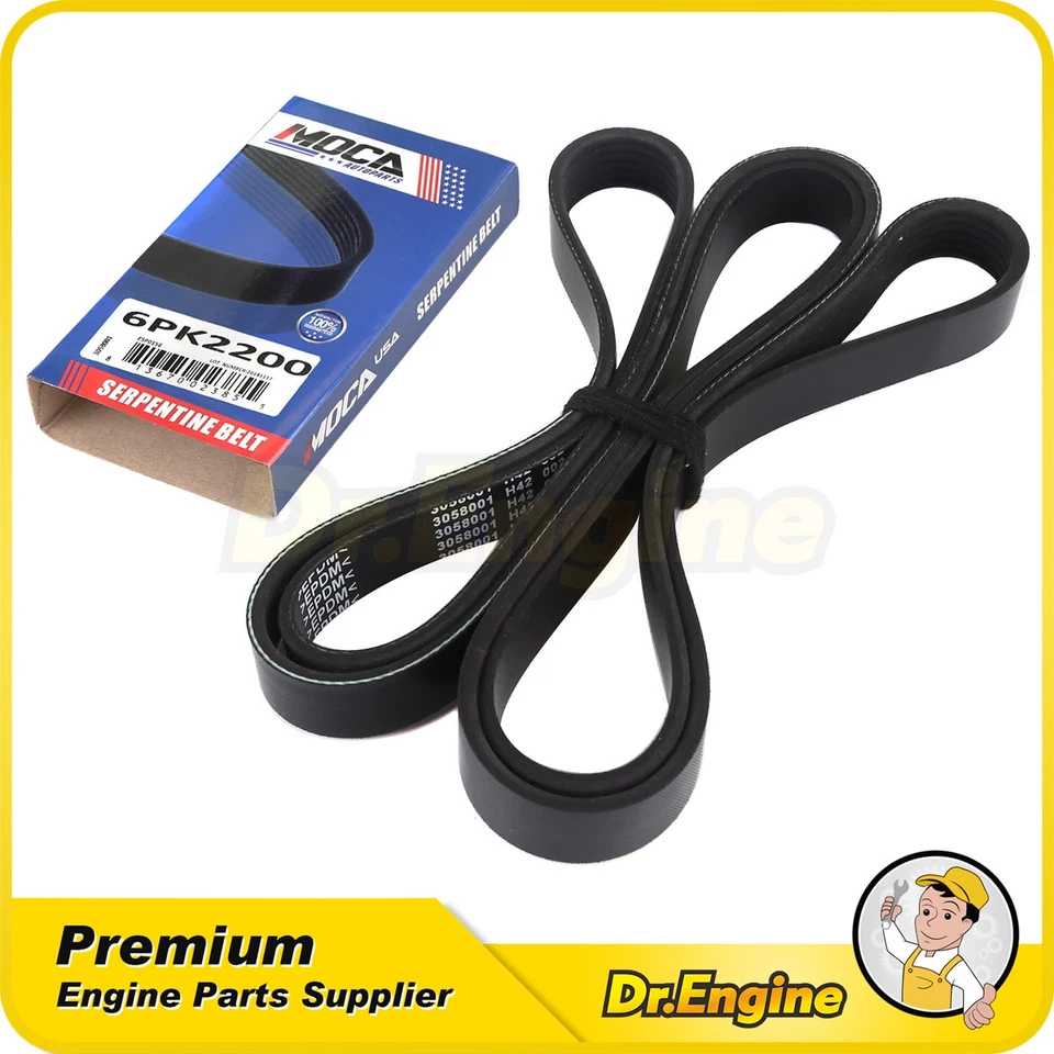 Serpentine Belt 6PK2200 for 85-89 Cadillac DeVille 00-11 Dodge Ford Mazda 4.0L - Image 1 of 4