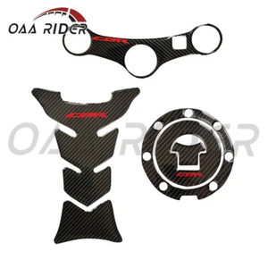 For CBR600F4i 2001-2006 Carbon Fiber Fuel Cap Gas Tank Pad Triple Clamp Sticker - Picture 1 of 9
