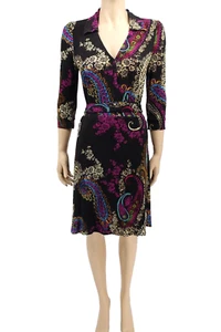 Splendido ABITO ANDREA RENATO WRAP floreale nero viola beige taglia EUR 36 US 6 - Foto 1 di 5