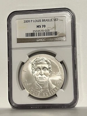2009 P LOUIS BRAILLE MS 70  $1 COMMEMORATIVE US COIN - Image 1 of 2