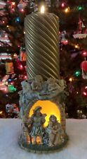 Vintage Lighted Christmas NATIVITY SCENE Pillar Candle Holder: Angels • 6.3x4.5”